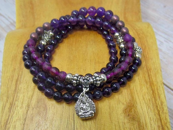 Quan Yin Meditation Bracelet, Amethyst Mala Bracelet, Goddess Mala Bracelet, Divine Feminine Mala Bracelet, Heart Chakra Bracelet, Guan Yin