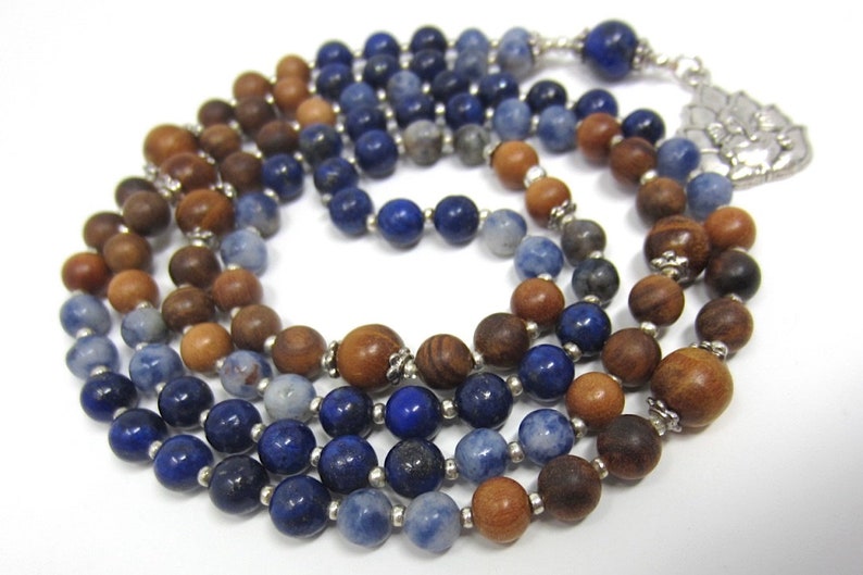 Elephant God Necklace Sandalwood Necklace Long Elephant Necklace Lapis Lazuli Necklace Ganesha Mala Necklace Long Spiritual Necklace