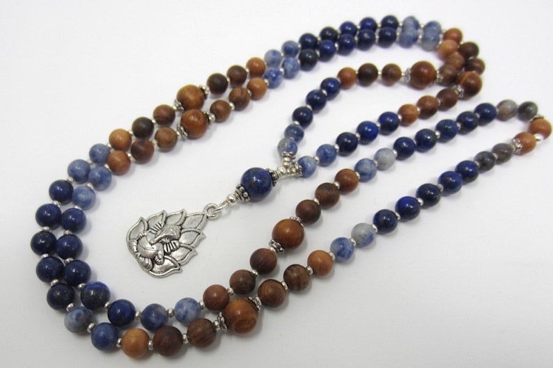 Elephant God Necklace Sandalwood Necklace Long Elephant Necklace Lapis Lazuli Necklace Ganesha Mala Necklace Long Spiritual Necklace