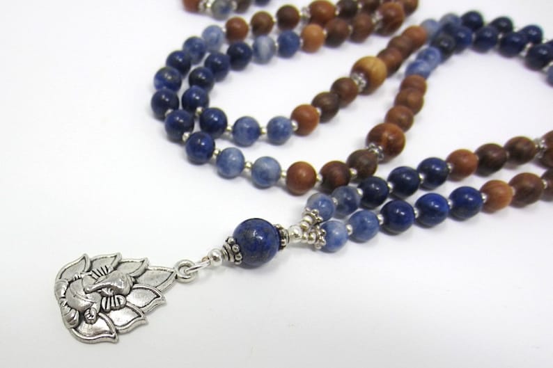 Elephant God Necklace Sandalwood Necklace Long Elephant Necklace Lapis Lazuli Necklace Ganesha Mala Necklace Long Spiritual Necklace