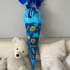 SAC D'ÉCOLE pour un fan de Minecraft :-)) 110 cm GRAND, nom et ruban inclus