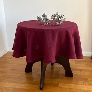 Round Tablecloth in Plum Purple. Linen Tablecloth Rectangle, Square. Various colours. Natural circle tablecloth. Small coffee tablecloth.