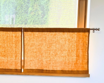Tende da caffè da cucina in giallo senape. Mantovana da cucina. Piccole tende di lino. Tende da bagno. Trattamenti per finestre. Tende per finestre corte.