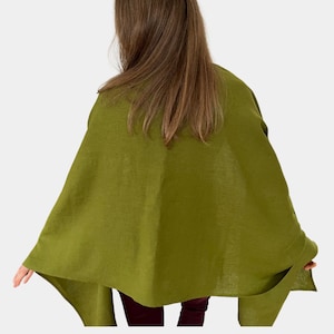 Linen Shoulder Scarf in Moss Green. Summer Scarf for Women. Long Wide Linen Shawl. Extra Large Square Scarf. Head Scarf. Linen Hair Scarf