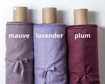 Purple linen fabric by the yard. Purple fabric by the metre. Lavender purple, plum, mauve, dusty purple, dark purple. Washed and softened.