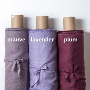 Purple linen fabric by the yard. Purple fabric by the metre. Lavender purple, plum, mauve, dusty purple, dark purple. Washed and softened.