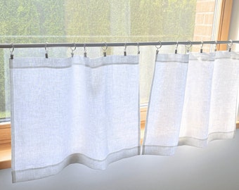 Cafe Curtains. Linen Cafe Curtains. White Kitchen Curtains. White Linen Cafe curtains. Short Cafe Curtains. Custom Size Small Linen Curtains