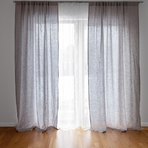 Solid Semi Sheer Linen Curtain Panels in Light Gray. Linen Curtains for Living Room 55&quot;/140 cm Wide. Modern Minimalist Scandinavian Curtains