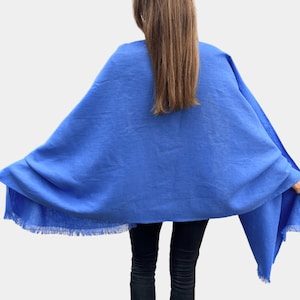 Cornflower Blue Linen Scarf. Long and Wide Shoulder Scarf. Blue Summer Scarf for Women. Linen Shawl. Extra Large Square Scarf. Gift for her.