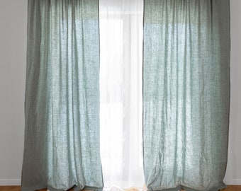Pale Sage Green Curtains. Linen Curtains for Living Room 55"/140 cm Wide. Light Green Linen Curtain Panels for Bedroom. Semi sheer curtains.