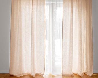 Champagne Linen Curtains. Vanilla Window Treatments. Cream White Linen Curtain Panels 55"/ 140 cm Wide. Custom Ivory Semi Sheer Curtains.