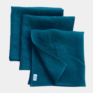 Dark Teal Cloth Napkins set of 2 4 6 8 10 12. Teal Linen Napkins 16 inch Size. Bluish Green Dinner Napkins. Eco-friendly Green Linen Napkins