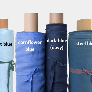 Blue linen fabric by the yard for clothes, curtains, home textile. Navy linen fabric by the metre. Medium weight, pre-washed, softened.