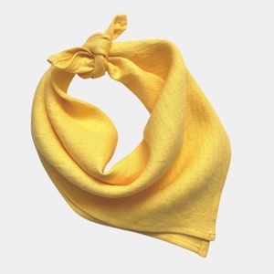 Yellow Linen Bandana Scarf Kerchief. Square Head Scarf. Folded Triangle Hair Scarf Small Medium Large. Long Wide Linen Shawl Women Men.