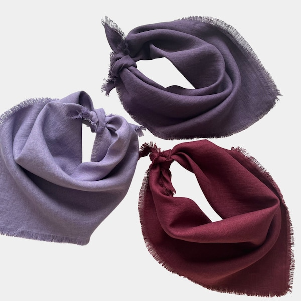 Linen bandana purple colours. Light, dark purple, lavender, plum. Natural linen scarf. Square scarf. Hair scarf. Head scarf. Wide long shawl