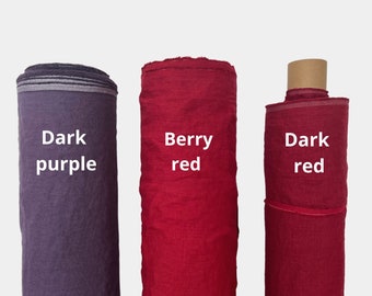 Soft Linen Fabric by the Yard or Meter. Dark Red Linen Fabric Medium Weight. Pre-Washed Cut-to-length Linen Fabric for Dresses, Clothing