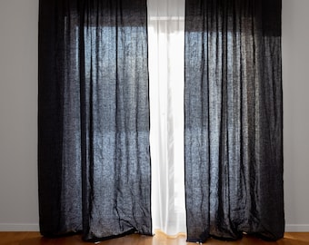 Dunkel bläulich graue LeinenVorhänge für Schlafzimmer 140 cm breit. Graue Leinen Vorhangplatten für Wohnzimmer. Gothic Zeitgenössische Wohndekor Ideen