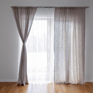Natural Linen Curtains for Living Room. Melange Linen Curtain Panels 55&quot;/ 140 cm Wide. Minimalist Semi Sheer Window Treatments for Summer.