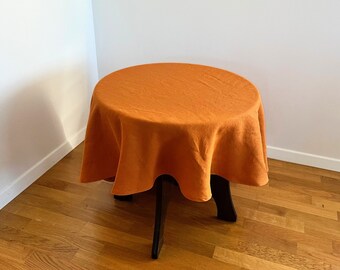 Orange Linen Tablecloth. Orange Round Tablecloth. Orange Square Tablecloth. Thanksgiving Tablecloth. Orange Autumn Tablecloth