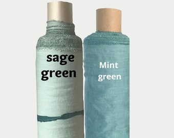 Tessuto di lino verde menta tagliato a misura/metro. Tessuto per tende di lino verde salvia chiaro pastello pallido solido. Morbido tessuto per abiti in lino. Peso medio