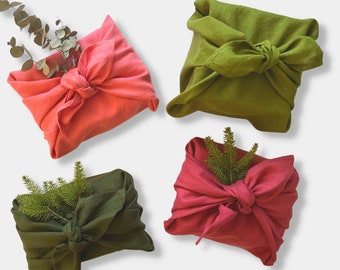 Green Furoshiki Wrapping Cloth for Christmas. Pink Birthday Gift Wrap for Women. Reusable Gift Wrap. Furoshiki Cloth. Sustainable Gifts.