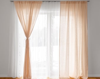 Cream white Linen Curtains. Vanilla Linen Curtain Panels 55"/ 140 cm Wide. Flax Window Treatments. Solid Scandinavian Semi Sheer Curtains.