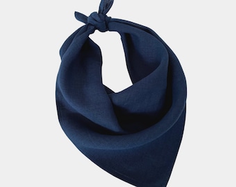 Dark Blue Navy Linen Bandana Kerchief for Men, Women. Small or Large Linen Square Scarf. Linen Hair Scarf. Linen Neckerchief. Head Scarf.