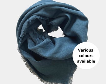 Steel blue linen scarf for men, women kids. Small or large linen bandana. Long and wide unisex linen shawl. Custom sizes various colours.