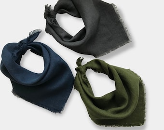Linen bandana in dark gray, dark blue or forest green for men, women, kids. Natural linen neckerchief. Unisex linen kerchief.  Head scarf.