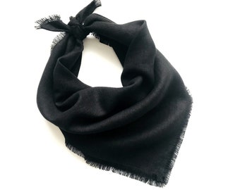 Black linen bandana for men, women, kids, dogs. Eco-friendly natural linen kerchief. Unisex neckerchief. Small triangle head scarf. Kerchief