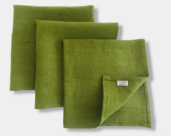 Linen Cloth Napkins. Moss Green Linen Napkins Set of 2 4 6 8 10 12. Linen Wedding Napkins. Dinner Napkins 16 inch Size. Hostess Gift idea.