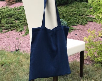 Navy Blue Canvas Tote Bag. Dark Blue Linen Tote Bag for Women and Men. Solid Shopping Bag. Fabric Grocery Bag. Cool Reusable Market Bag.