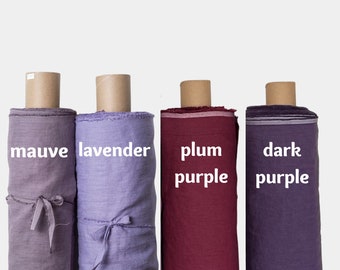 Dark purple linen fabric by the yard or metre cut to size. Medium weight washed softened for sewing curtains, dresses, kitchen textile.