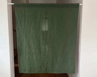 Forest Green Linen Noren Door Curtain. Japanese Style Split Doorway Curtain. Custom Size.