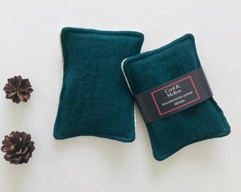 Dark teal linen reusable kitchen sponge. Zero waste sponge. Washable sponge. Reusable dish cloth. Eco-friendly sponge. Zero waste sponge.