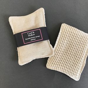 100% natural linen sponge. Zero waste sponge for kitchen cleaning. Reusable sponge for dish washing. Eco-friendly natural linen dish cloth