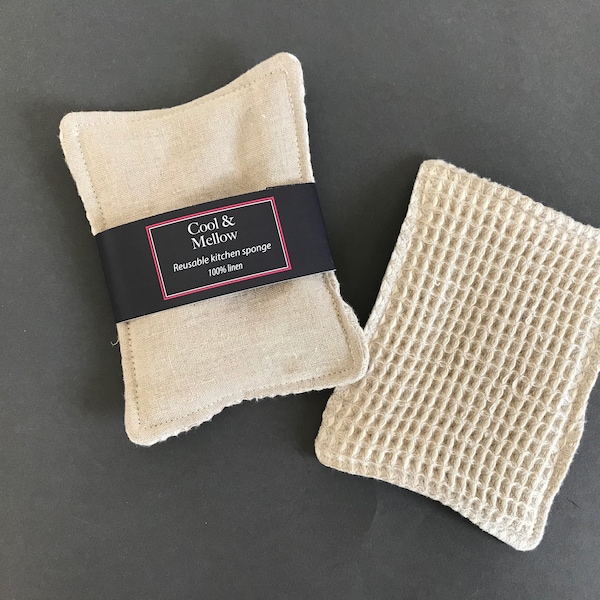 100% natural linen sponge. Zero waste sponge for kitchen cleaning. Reusable sponge for dish washing. Eco-friendly natural linen dish cloth