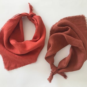 Brown Red Linen Bandana. Linen Square Scarf. Hair Scarf Small or Large. Triangle head scarf. Unisex Neckerchief. Kerchief for women men kids