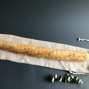 zero dechet linen baguette bag, organic linen bread bag keeper, French stick bags, reusable bread bags, natural fresh bakery shopping bags.