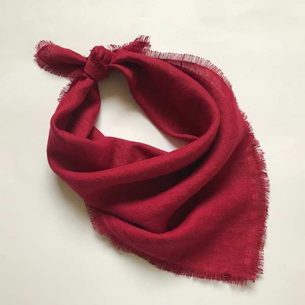 Bessenrode linnen sjaal. Grote vierkante sjaal. Rode bandana voor dames, heren, kinderen. Verschillende maten. Unisex linnen hoofddoek. Driehoek hoofddoek.