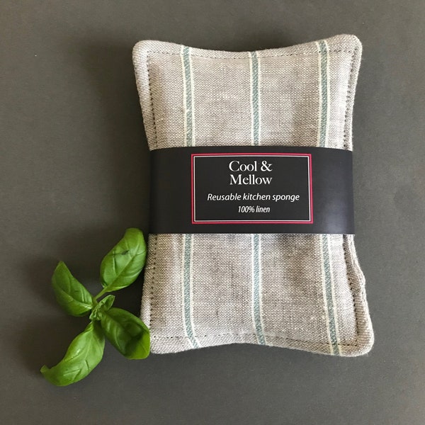 100% natural gray linen sponge for a zero waste kitchen. Multipurpose washable, reusable sponge. Eco friendly, handmade dish wash cloth.