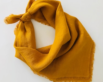 Mustard Yellow Bandana 100% Linen. Unisex Neckerchief Scarf Men, Women, Kids.