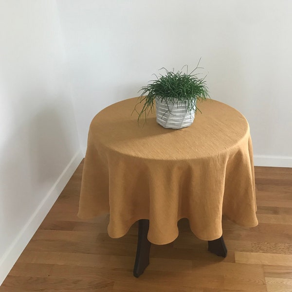 Camel linen tablecloth. Round tablecloth. Natural tablecloth. Square, circle, rectangle shape. Coffee tablecloth. Softened pre-washed linen.