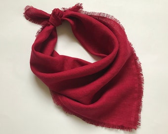 Berry red linen scarf. Large square scarf. Red bandana for women, men, kids. Various sizes. Unisex linen kerchief. Triangle head scarf.