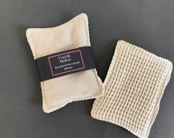 100% natural linen sponge. Zero waste sponge for kitchen cleaning. Reusable sponge for dish washing. Eco-friendly natural linen dish cloth