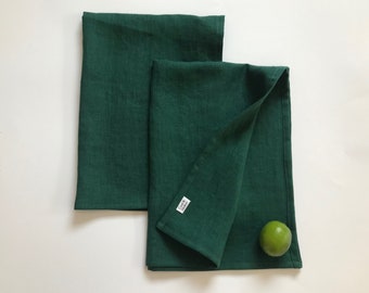 Set of 2 green linen hand towels for your zero waste kitchen or bathroom. Green linen kitchen towels. Eco linen face towels. Dish towels.