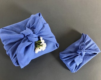 Blue furoshiki wrapping cloth. Eco linen furoshiki cloth in small, medium or large. Reusable gift wrap. Sustainable gifts wrapping ideas.