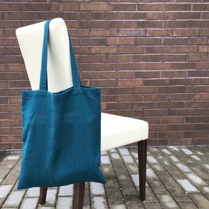 Dunkle Petrol Leinen Einkaufstasche. Canvas-Einkaufstasche für Frauen und Männer in tiefseegrüner Farbe mit blauem Unterton. Wiederverwendbare Lebensmitteltasche. Einkaufstasche