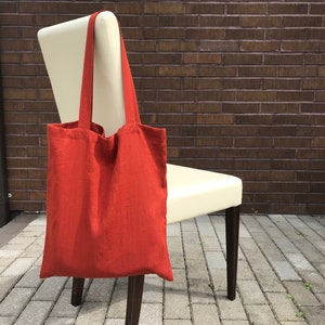 Sac fourre-tout en toile en terre cuite. Sac fourre-tout en lin orange. Sac à provisions minimaliste solide. Sac d’épicerie réutilisable. Cool Sac de marché en tissu unisexe.
