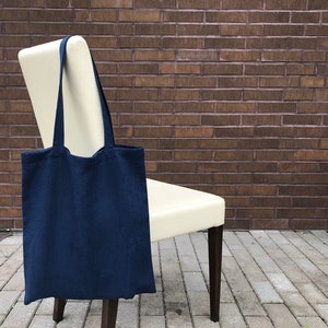 Dunkelblauer LeinenBeutel. Schlichte blaue Canvas Tasche für Damen und Herren. Stoffmarkttasche. Wiederverwendbare Einkaufstasche. Zero Waste Einkaufstasche.